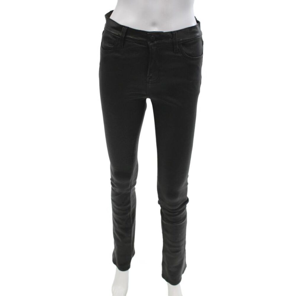 J Brand Women Ankle Biker Lamb Leather Pants Black Button Size 26
